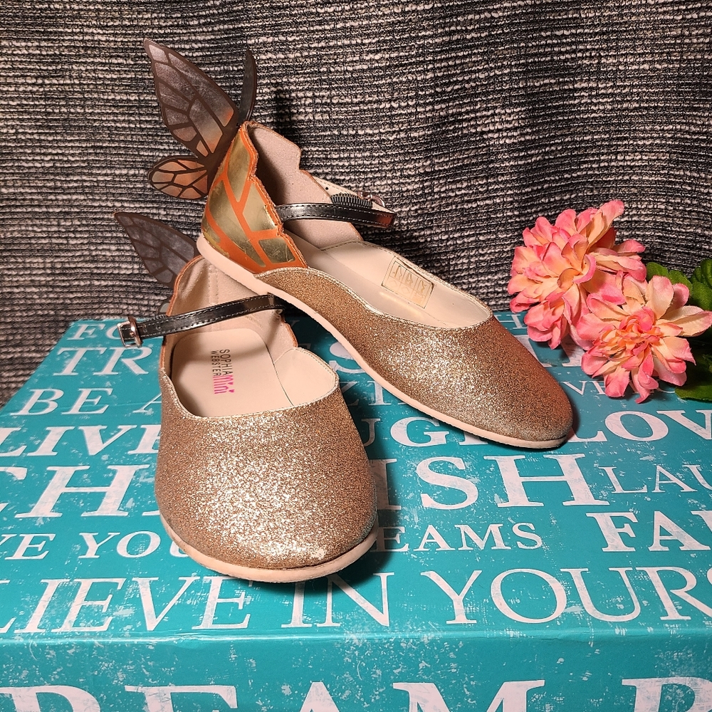 GUC Sophia webster mini gold glitter butterfly girl's shoes